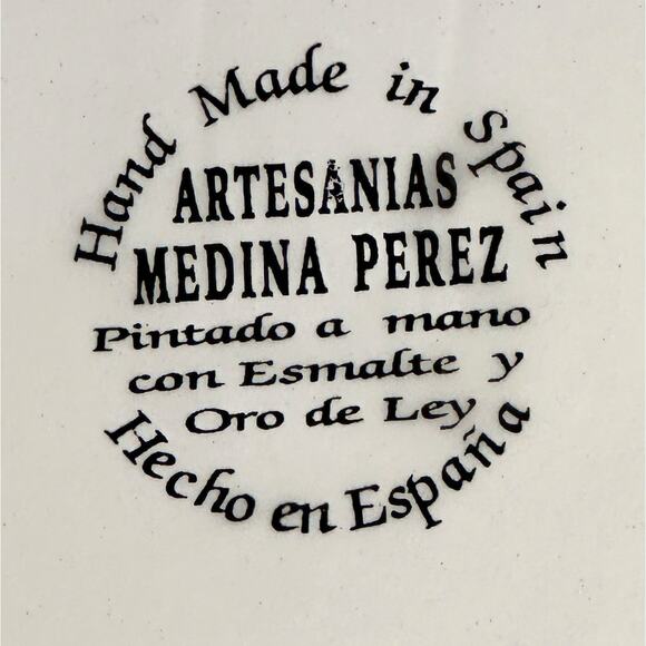 Vibrant Painted Enamel 6" Ceramic Plate Medina Perez Spain Gold Accents Gold Rim - Picture 4 of 5